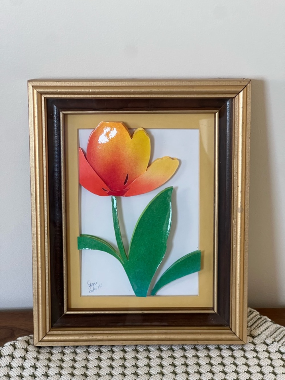 1986 Vintage Signed 3D Paper Relief Tulip Art